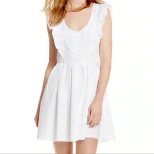 Free People White Eyelet Half Moon Mini Dress Ruffled Crocheted Lace Women Sz XS